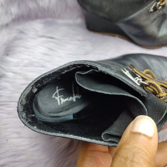 Franco Sarto Wedge Booties The Artistic Leather Collection Womens Size 7 Black - Picture 7 of 9